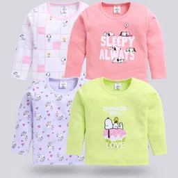 YK X Tinyo Infant Girls Pack of 4 Snoopy Printed Pure Cotton T-shirts-picture-26