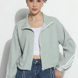 SHOWOFF Women Spread Collar Solid Windcheater Casual Sporty Jacket-58