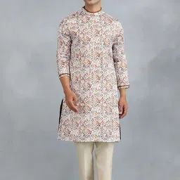 THE KURTA COMPANY Abstract Printed Band Collar Straight Kurta-picture-17