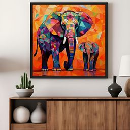 999Store Orange & Blue Vibrant Geometric Elephant Art Canvas Painting Wall Art-image-43