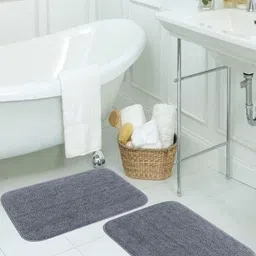 Dolce Casa 2-Pcs Grey Cotton Tufted Anti Skid 1000-GSM Bath Rugs-picture-3