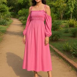 Blissence Women Cotton Cold-Shoulder Sleeves Fit & Flare Maxi Dress-image-0