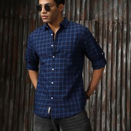 High Star Men Classic Spread Collar Checked Cotton Casual Shirt-picture-13