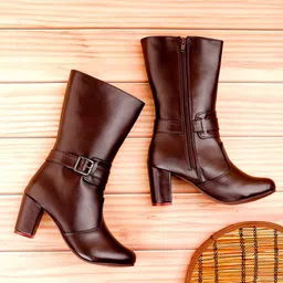 Bxxy PU Work High-Top Block Pumps with Buckles-0