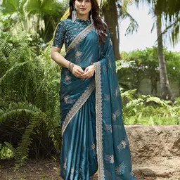 Nirmohi Fashion Floral Embroidered Saree With Unstitched Blouse Piece-image-38