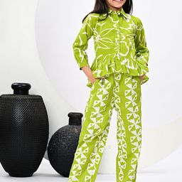 BAESD Girls Printed Shirt Collar Pure Cotton Shirt With Trousers-image-61