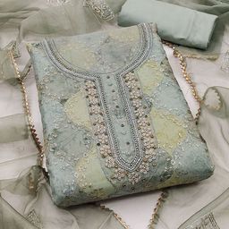 SHADOW & SAINING Embroidered Organza Semi-Stitched Dress Material-image-96