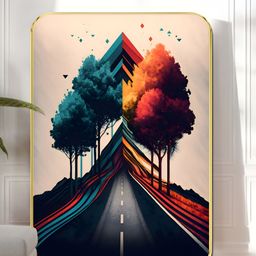 Livin'luxe Teal & Orange Surreal Forest Road Wall Art-picture-7