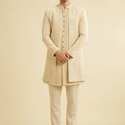 Manyavar Men Embroidered Mandarin Collar Sherwani Set-image-37