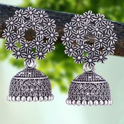 DIVASTRI Set Of 3 Silver-Plated Oxidised Peacock Shaped Jhumkas-31
