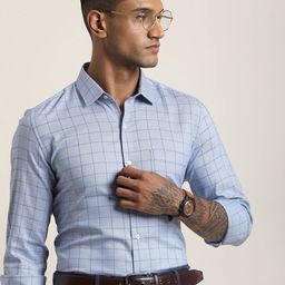 Turtle Men Standard Slim Fit Checked Spread Collar Cotton Formal Shirt-image-64
