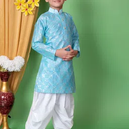 Cae Boys Embroidered Regular Sequinned Dupion Silk Kurta with Patiala image 2
