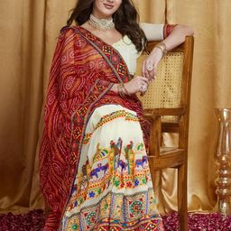 RAJGRANTH Bandhani Print Kutchi Embroidery Half and Half Pure Georgette Bandhani Saree-image-45