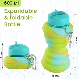 Kuber Industries Green Pack of 4 Printed Collapsible Water Bottles With Flip Cap-600 ML image 5
