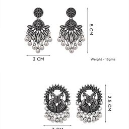 Yellow Chimes Set Of 2 Silver Plated Oxidized Drop Earrings image 5