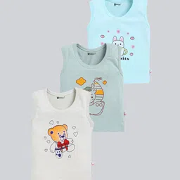 MoonKids Kids Pack Of 3 Printed Cotton Basic Vests-35
