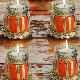 GADINFASHION Gold-Toned & Orange 4 Pieces Metal Candle Holders-image-47