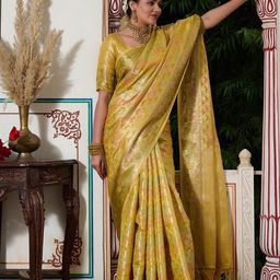K 5 Fashion Floral Woven Design Zari Organza Banarasi Saree-image-28