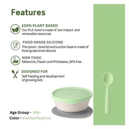Miniware First Bite Suction Bowl with Spoon Feeding Set - Green White image 4