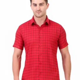 DESIGN UP Men Classic Spread Collar Checked Slim Fit Formal Shirt-image-24