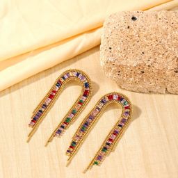 StyleCast Gold-Plated Rhinestone Studded Contemporary Tasselled Drop Earrings-image-81