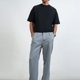 FREAKINS Men Sleet Grey Buckle Detail Men's Korean Pants-picture-0