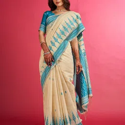 SARHA Geometric Printed Woven Chanderi Saree-18
