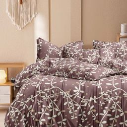 Bajo's Brown & White Floral 350 TC King Bedsheet with 2 Pillow Covers-image-2