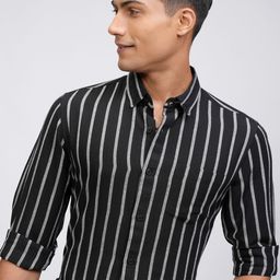 LOCOMOTIVE Premium Men Cotton Linen Stripped Button Down Casual Shirt-image-91