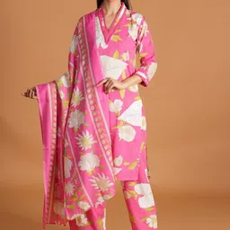 BAESD Women Floral Printed Regular Kurta with Trousers & With Dupatta-20