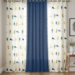 URBAN SPACE Blue & White Set of 3 Floral Long Door Curtain-image-44