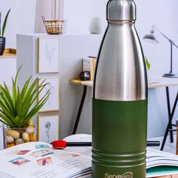 Servewell Green & Steel Stainless Steel Printed Double Wall Vacuum Water Bottle - 750 ml-image-3