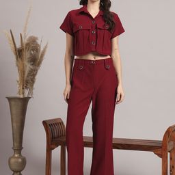WoowZerZ Short Sleeves Crop Shirt With Trouser-image-42