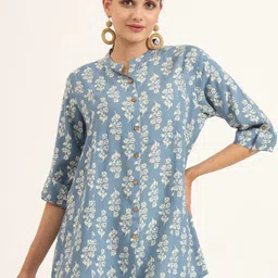 BAESD Women Cotton Floral Print Mandarin Collar Top-picture-16