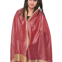 Exotic India Plain Dupatta From Jharkhand With Woven Stripes On Border-57