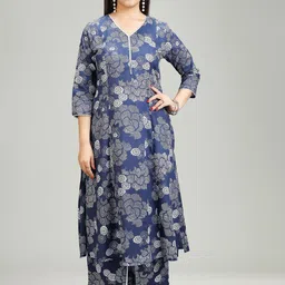 COTTON CULTURE Floral Printed V-Neck Pure Cotton Tunic With Trousers-image-15