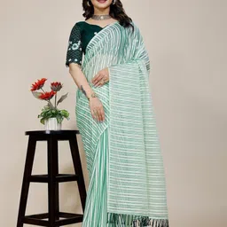 K 5 Fashion Striped Embroidered Pure Chiffon Saree-picture-14