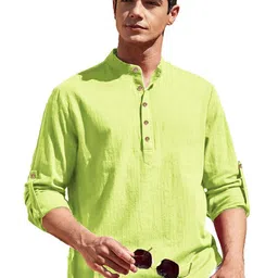 APEKTRA Slim Fit Band Collar Full Sleeves Short Kurta-image-88