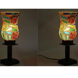 SOMIL Multicoloured 2 Pieces Textured Glass Bell Shaped Table Lamps-image-5