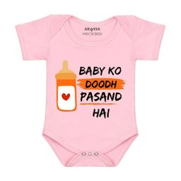 Arvesa Baby Ko Doodh Pasand Hai Printed Bodusuit-image-49
