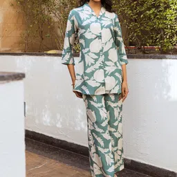 ARAVALII Printed Shirt Collar Tunic With Trouser-picture-40
