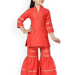 BAESD Girls Ethnic Motifs Printed Regular Gotta Patti Pure Cotton Kurti with Sharara-picture-56