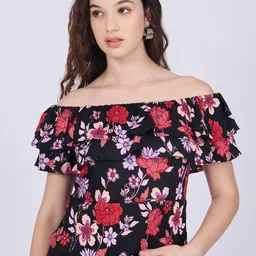 Outzidr Women Floral Printed Off-Shoulder Bardot Top-image-67