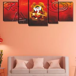 Myntra Elegant Homes Red & White 5 Pieces Canvas Lord Ganesha Painting Wall Arts-picture-1