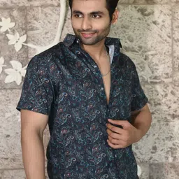 Style Matters Men Standard Fit Spread Collar Ethnic Motifs Printed Cotton Casual Shirt-image-79