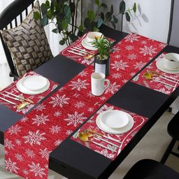 PRAKARTIK Red & White Set of 4 Dining Table Linen Set With Runner-14
