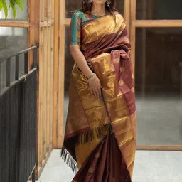 SHOP DROP Woven Design Zari Pure Silk Banarasi Saree-image-3