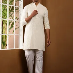 MULTI SHADES Men Ethnic Motifs Embroidered Thread Work Kurta-picture-31