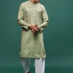 Sangria Green Ethnic Motifs Printed Mandarin Collar Cotton Straight Kurta-picture-15
