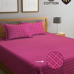 Myntra Elegant Homes Rose & White Checked Cotton Double King Bed Cover-image-51